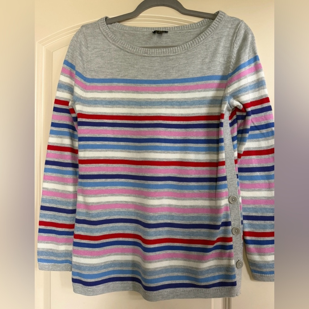 Talbots Gray Multicolor Rainbow Striped Sweater Sz S, Office Career Professional